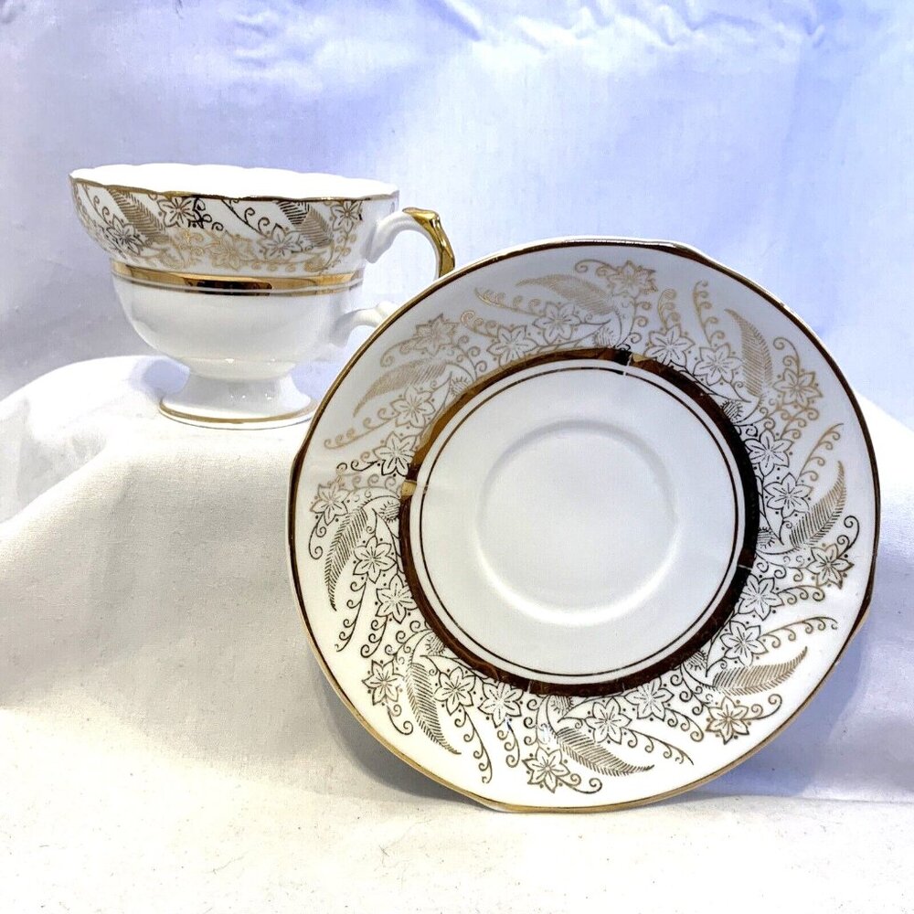 Crownford of England China Tea Cup and Saucer with Gold Trim and Floral Pattern